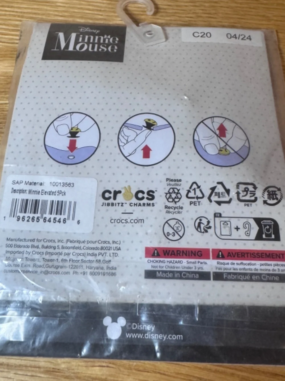 New Disney Minnie Mouse Crocs Jibbitz Charms Minnie Elevated 5 Pack Shoe Charms